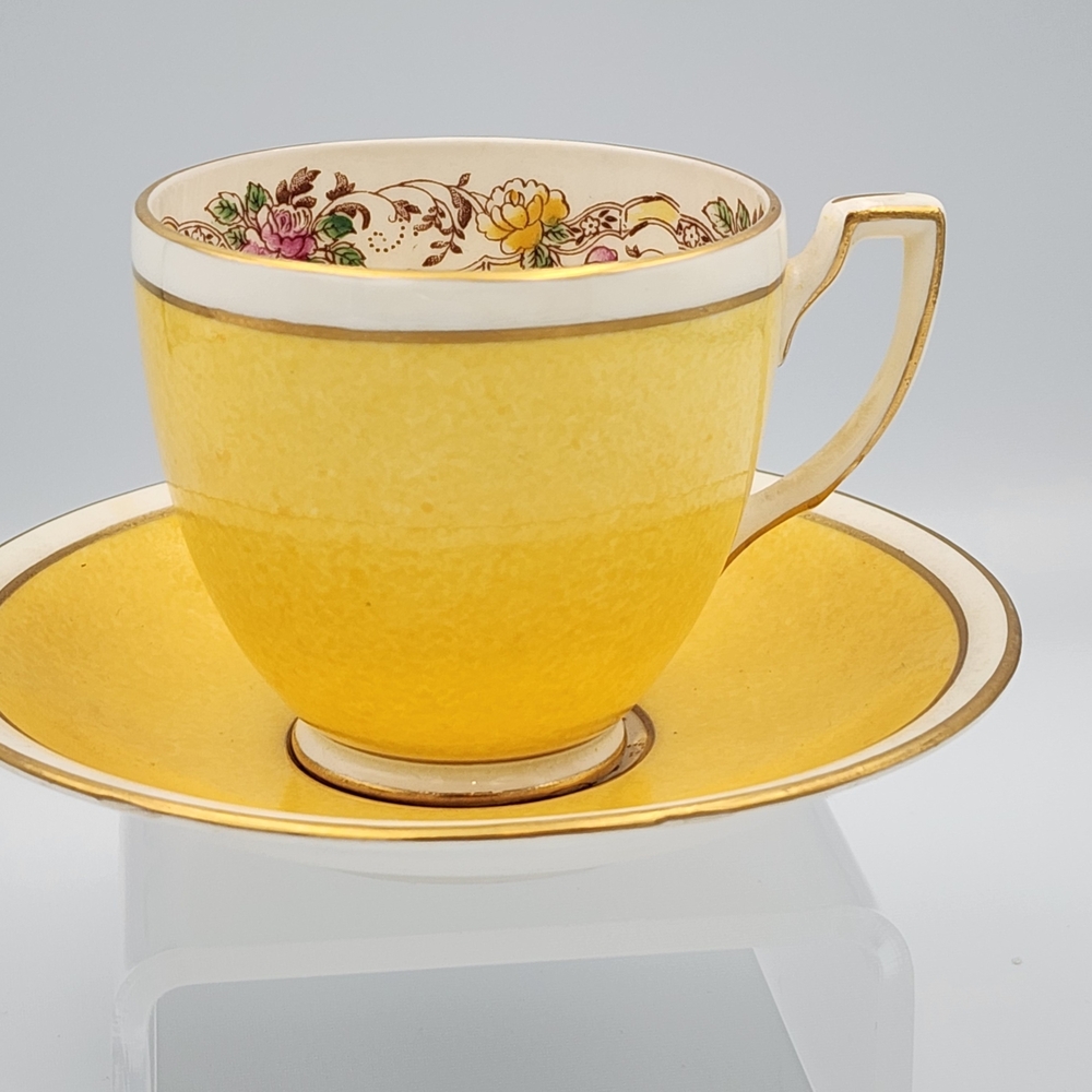 Elegant Yellow Floral Teacup and Saucer Set